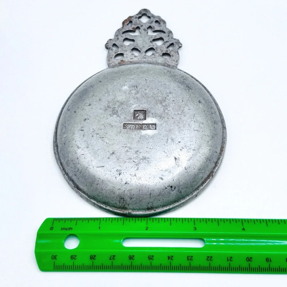 Vintage‎ Sweden Pewter Bowl Porringer Dish Ornate Handle Scandinavian Colonial